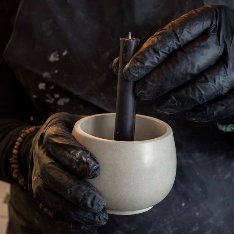 Ritual Candle Holder with Metal Spike – Handmade Altar Holder for Intention, Grounding & Spiritual Decor